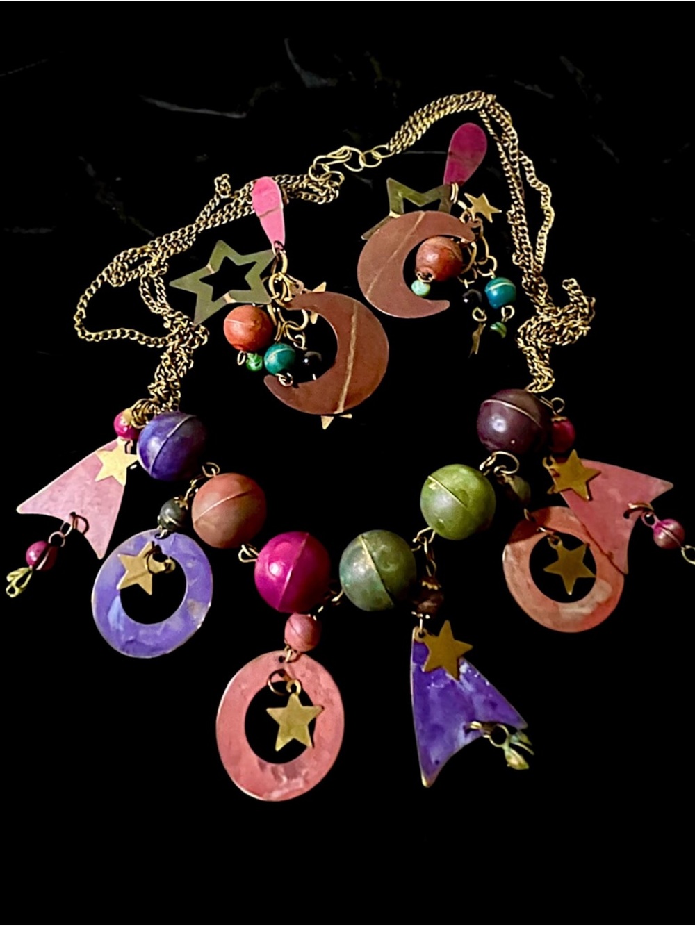 Vintage 90s Whimsigoth Celestial Moon Star Charm Necklace & Earrings Set